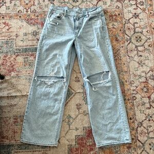 American Eagle Outfitters Light Blue Distressed Straight Leg Jeans